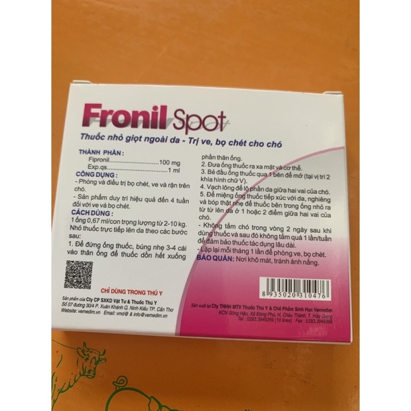 2 hộp Fronil Spot - diệt ve, bọ chét trên chó- nhỏ giọt ngoài da