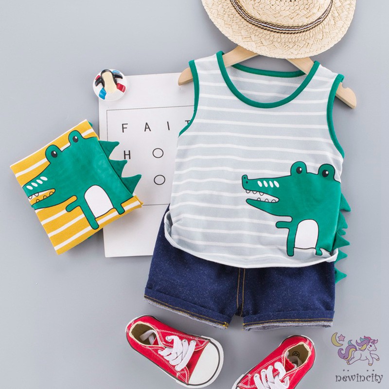 Set Áo Thun Lỗ & Quần Short Hình Khủng Long Cho Bé Trai