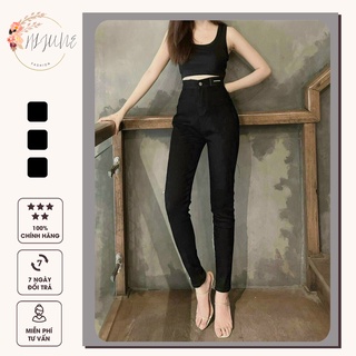 Quần jean nữ đen trơn lưng cao co giãn dáng ôm skinny dài basic HIJUNE QJ03