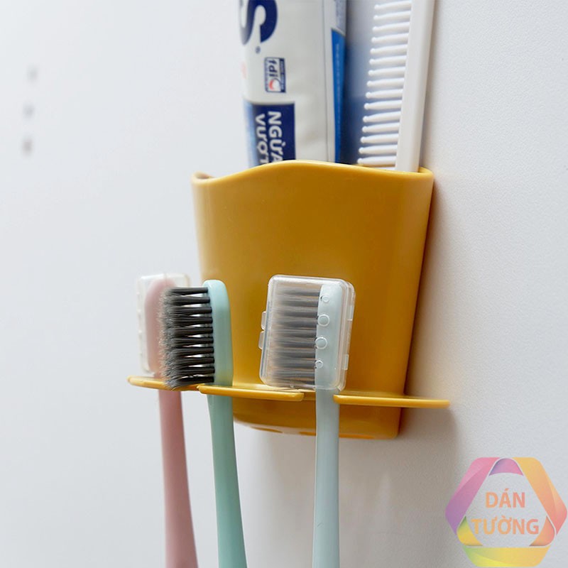 Kệ bàn chải đánh răng dán tường nhà tắm MDT với 4 khe cắm bàn chải và 1 hộp để kem đánh răng tiện lợi _K47