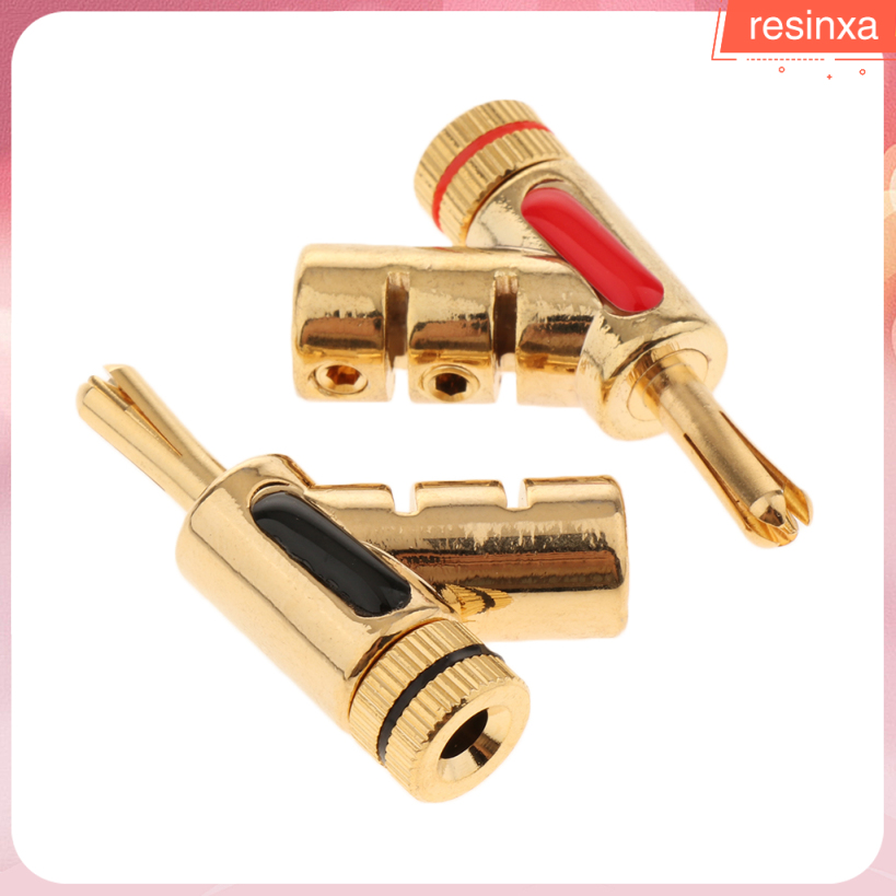 2pcs/Set 4mm Pure Copper Gold Plated Banana Plugs, Speaker Wire Cable Self-Lock Audio Connectors AMP Screw Lock Type Terminal Plugs (Black+Red)