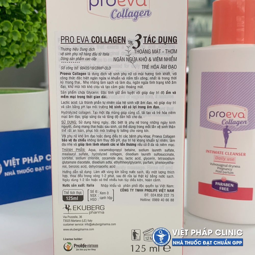 Dung dịch vệ sinh phụ nữ Proeva Collagen 3 tác dụng thoáng mát - ngừa khô - trẻ hóa 125ml