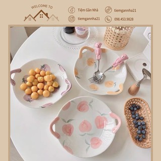 Đĩa sứ sâu lòng có quai cầm hình hoa quả phong cách Hàn Quốc