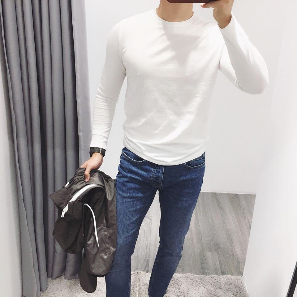 Áo Thun Dài Tay Cổ Tròn Nam chất thun cotton đẹp dáng ôm nhẹ vải dày dặn cho nam KJ | BigBuy360 - bigbuy360.vn