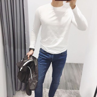 Áo thun nam dài tay cổ tròn vải coton co giãn. Áo Phông Nam Dài Tay Cổ Tròn chất thun cotton đẹp dáng ôm nhẹ