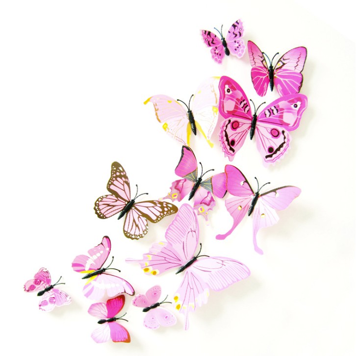 Bộ 12 hình trang trí tủ lạnh họa tiết bướm 3D có 1/2 lớp nhiều màu sắc