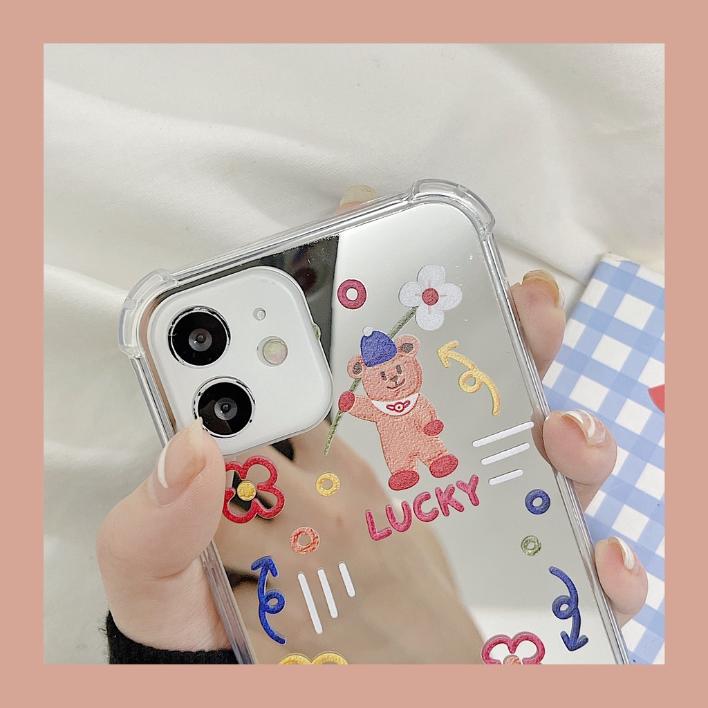 Ốp lưng iphone ốp Điện Thoại Mềm Tráng Gương In Gấu Hoạt Hình Cho iphone 12 11 6/6plus/6s/6splus/7/7plus/8/8plus/x/x