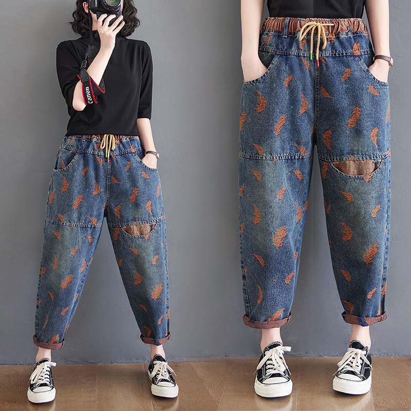(Q027-Có video/ảnh thật) Quần jean mềm nữ bigsize phối hình thêu (đủ size từ 40-85kg)