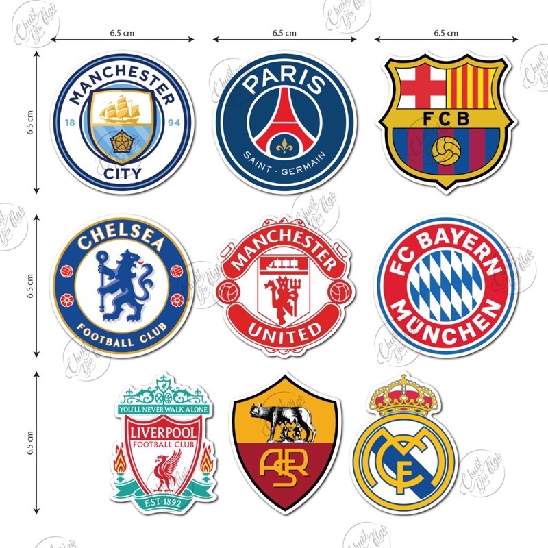 Combo 40 sticker logo CLB bóng đá nổi tiếng không trùng chất liệu decal chống nước trang trí xe, nón bảo hiểm NT 38