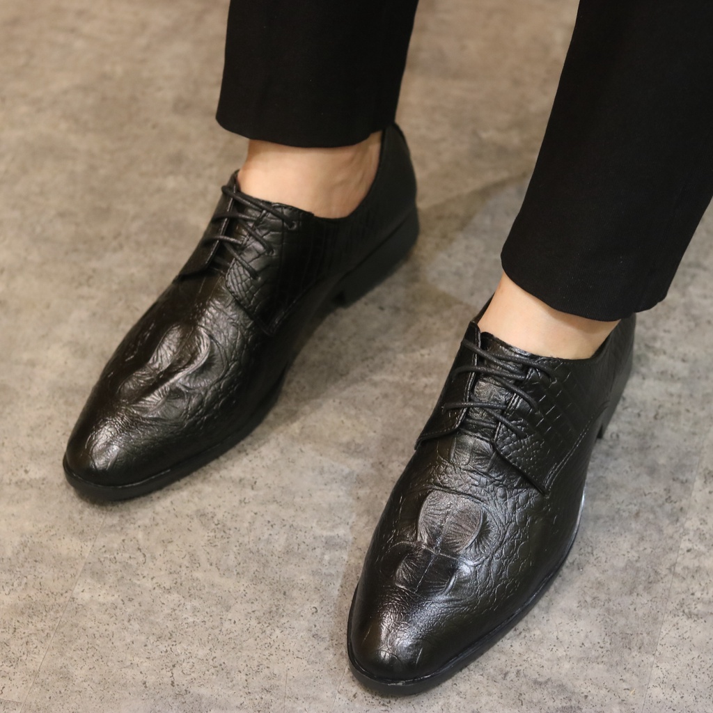 Giày Da Nam  dập vân cá xấu buộc dây mã g021