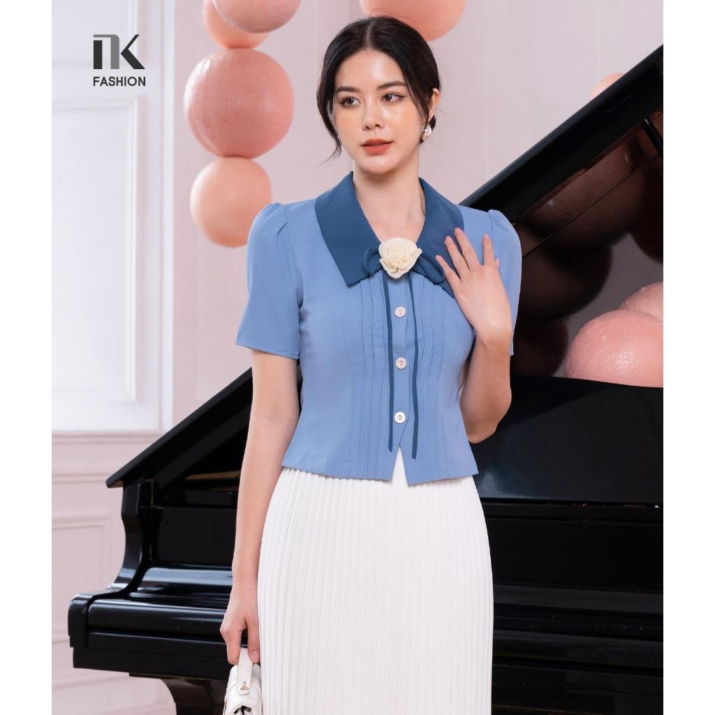 Áo Sơ Mi Nữ Công Sở Cộc Tay NK Fashion Thiết Kế Bấu Mí Phối Nơ Cổ Nữ Tính, Chất Liệu Nhập Hàn Cao Cấp NKSM2203006
