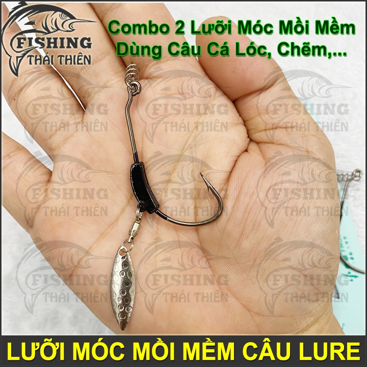 Combo 2 Lưỡi Móc Mồi Mềm Câu Lure Có Thìa Chì Lưỡi Mustad Chuyên Dùng Lure Cá Lóc, Chẽm, Tráp, Mú