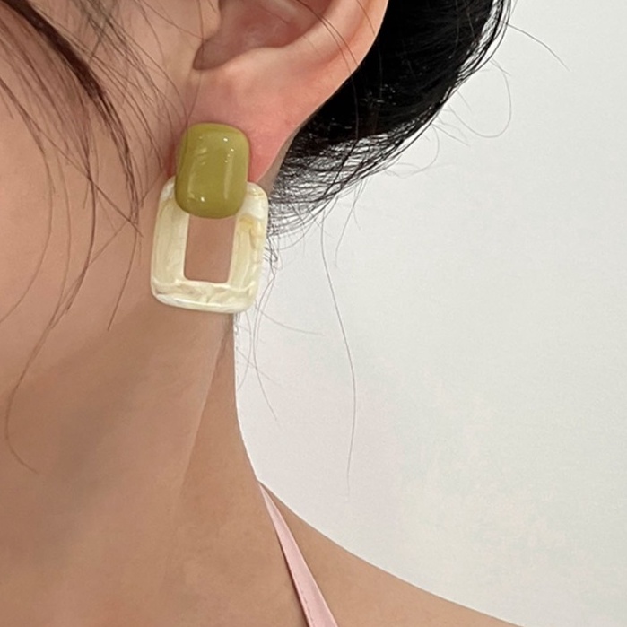 Bông Tai Mạ Bạc 925 Hình Vuông Màu Sắc Đối Lập Phong Cách Hàn Quốc Thời Trang Cho Nữ