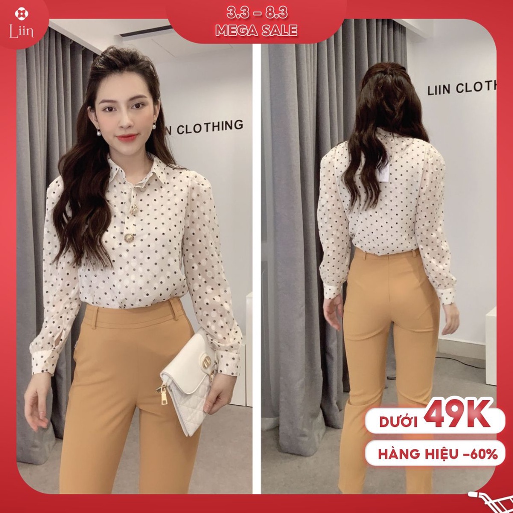 Áo sơ mi nữ dài tay chất liệu vải Tơ họa tiết Chấm Bi xinh xắn Liin Clothing SM3794