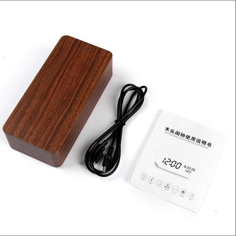 Đồng Hồ Gỗ Để Bàn Đèn LED Siêu Đẹp - Báo Thức/ Nhiệt Độ Phòng/ Cảm Ứng Âm Thanh