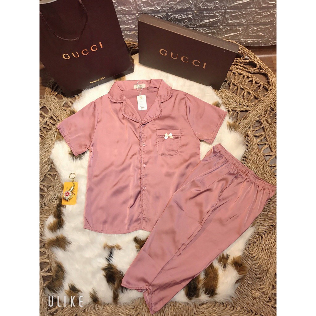 Bộ pijama lụa tơ quần lửng viền bèo cao cấp
