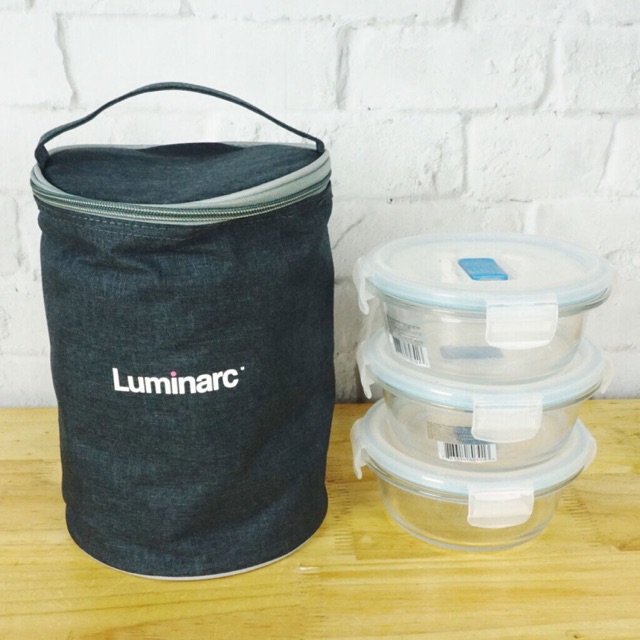 Bộ 3 hộp thủy tinh chịu nhiệt LUMINARC 420ml kèm túi giữ nhiệt