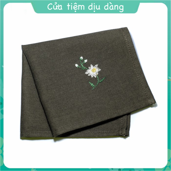Khăn tay  vải linen thêu thủ công - mẫu Họa mi