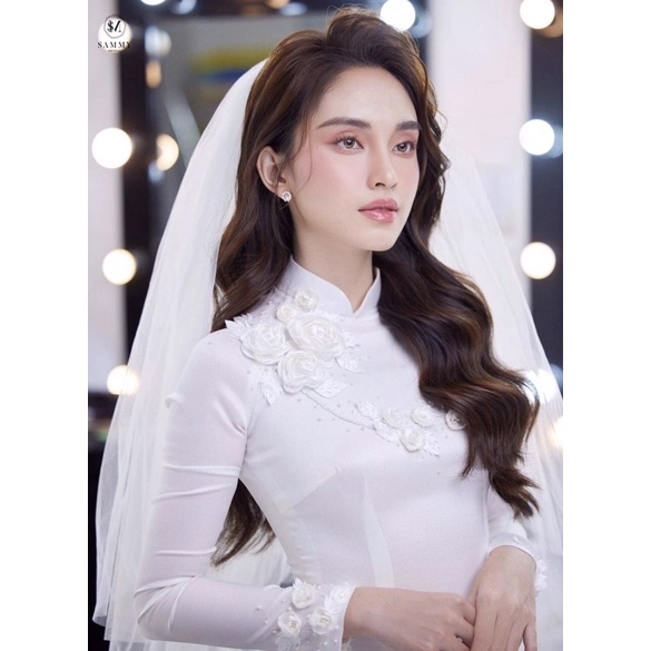 Áo dài hỏi cưới trắng kết hoa nổi cao cấp có Bigsize