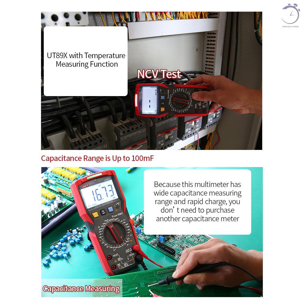 Đồng hồ vạn năng kỹ thuật số UNI-T UT89X Độ chính xác cao Máy đo đa năng nhỏ cầm tay 6000 Đếm Màn hình LCD hiển thị RMS thực Đo điện áp AC / DC Điện trở hiện tại Điện dung Tần số Nhiệt độ Diode Tester với đèn pin♠