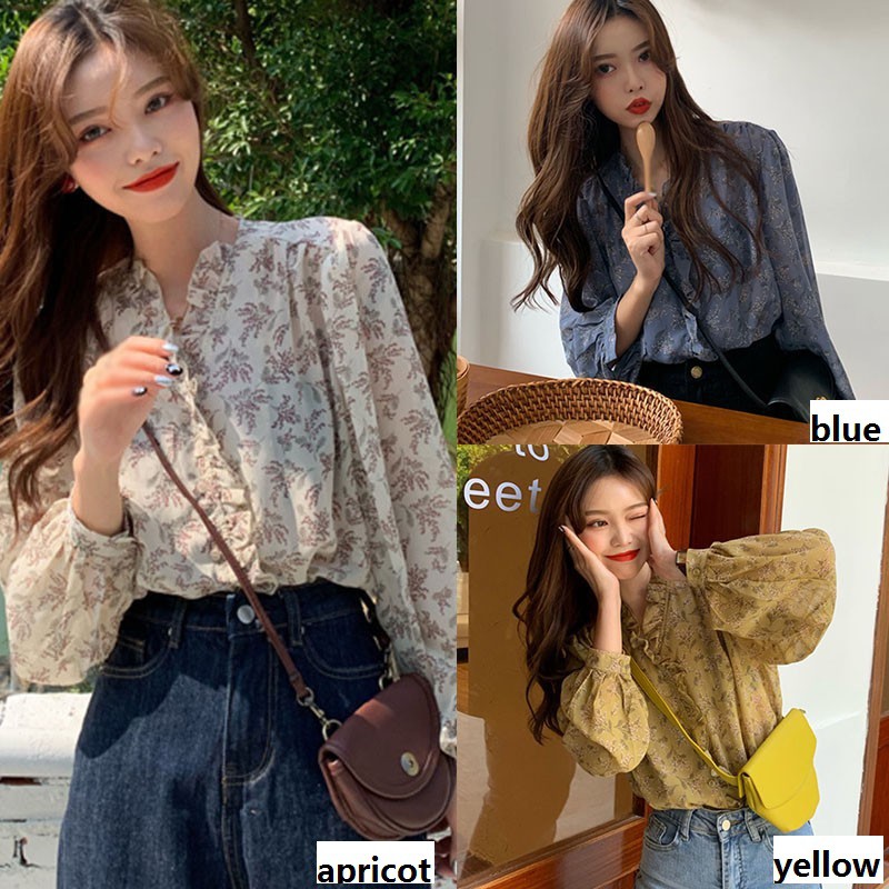 Áo Sơ Mi Tay Dài Chất Chiffon Hoạ Tiết Hoa Thiết Kế Dáng Rộng Che Nắng