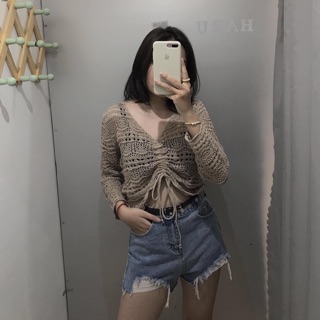 Áo len lưới dây rút ( ẢNH THẬT Ạ)