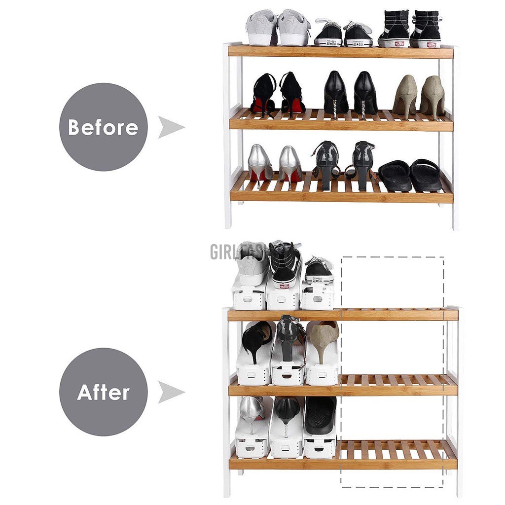 1pc White Adjustable Shoe Support Organizer Holder Space Saver Rack Plastic for Home Space Saving