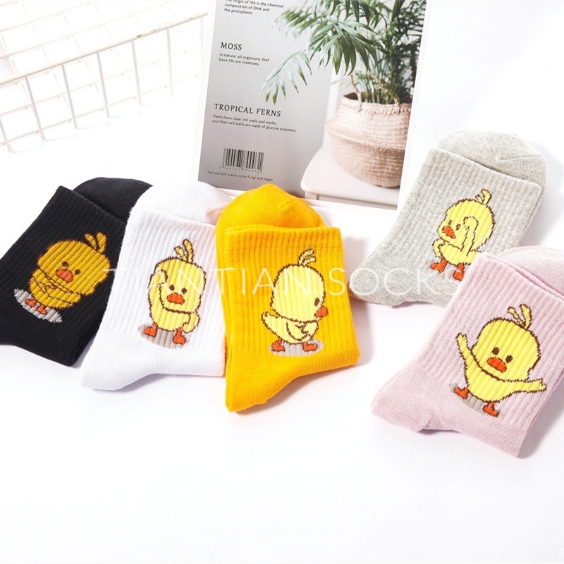 TIAN TIAN T119 Tất nữ Hàng cao cấp Vớ thể thao thu đông bằng Cotton nguyên chất hình vịt vàng nhỏ hoạt hình độc đáo phong cách Hàn Quốc dễ thương