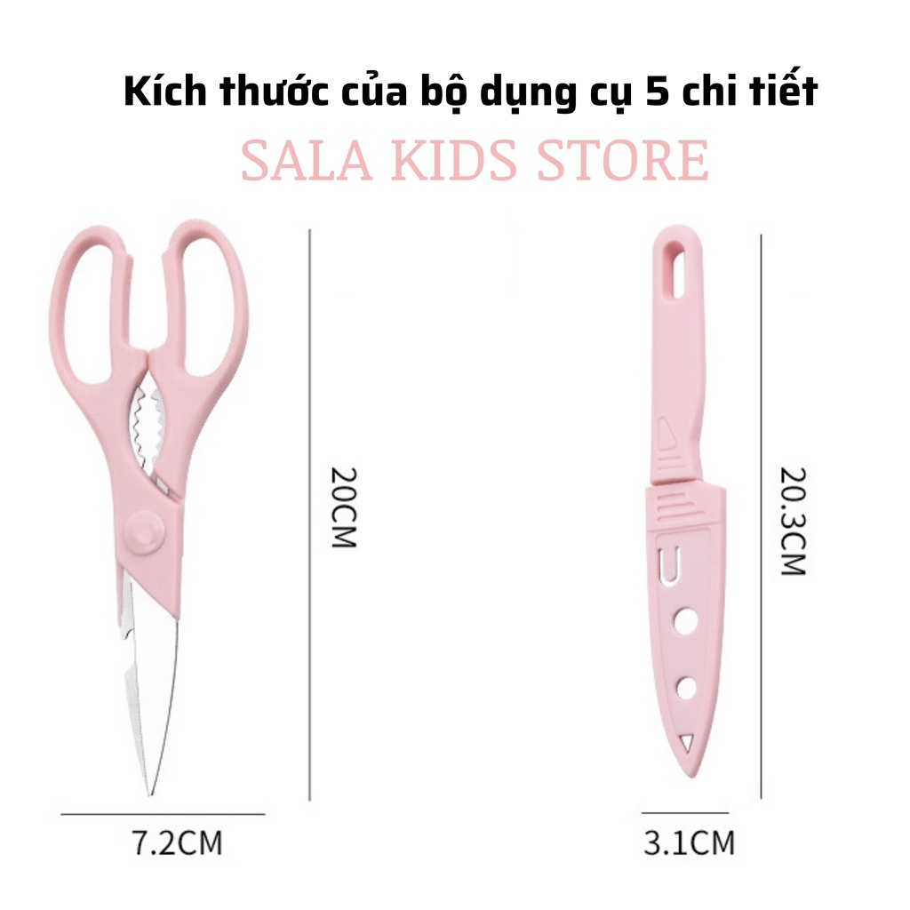 Bộ Dao Thớt Kháng Khuẩn Chế Biến Thức Ăn Dặm Cho Bé 5 Chi Tiết SALA KIDS