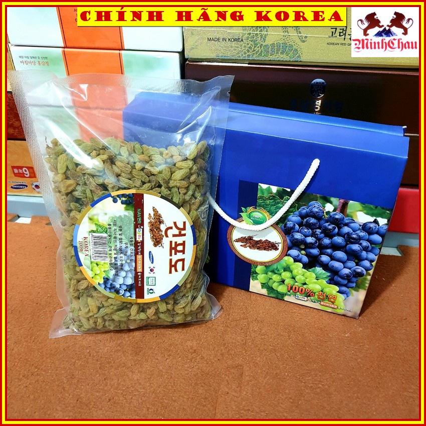 Nho khô hàn quốc, Nho xanh sấy khô hộp quà tặng 1kg Vip, minhchau