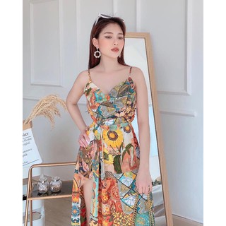 Đầm maxi thổ cẩm xẻ tà