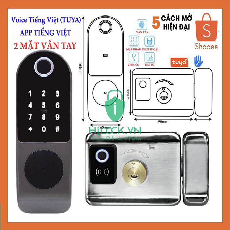 Khóa cửa vân tay TTLOCK, TUYA Tiếng Việt: từ xa bằng điện thoại, vân tay, mã số, thẻ từ và remote (tùy chọn), 2