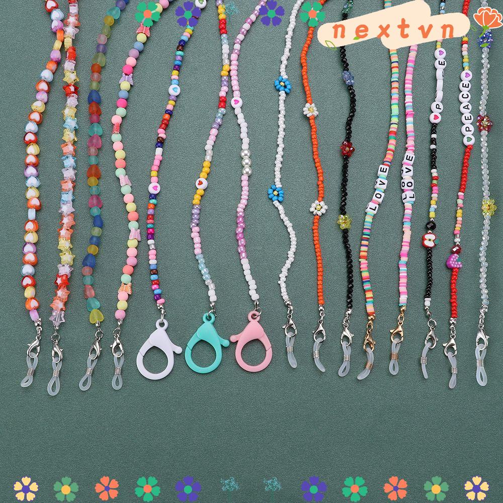 Dây đeo khẩu trang/kính mát xâu hạt hình hoa/đầy màu sắc/chữ cái phù hợp cho trẻ em/phụ nữ
