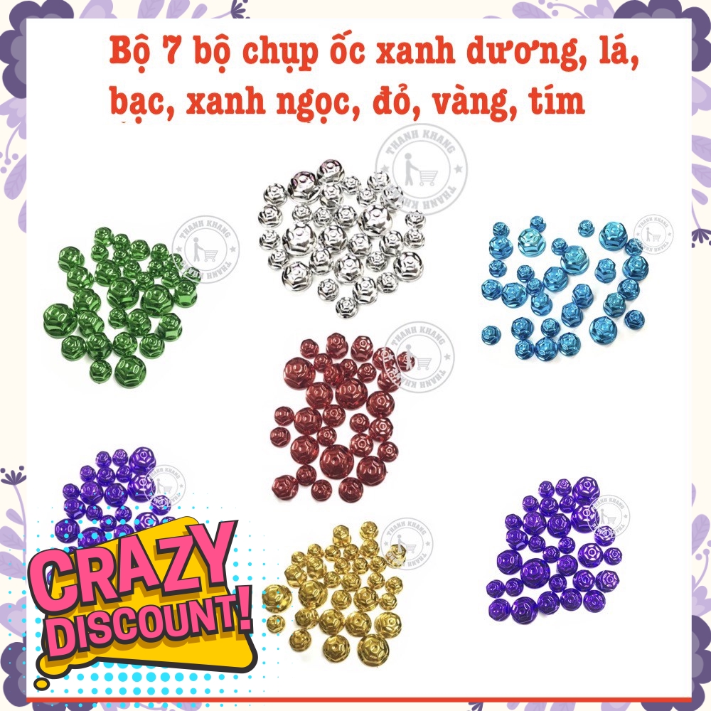 Bộ 7 chụp ốc ngôi sao xanh dương,Lá,Bạc,Xanh Ngọc,Đỏ,Tím,Vàng 0060560 0060561 0060562 0060584 00601526 00601523 0060563