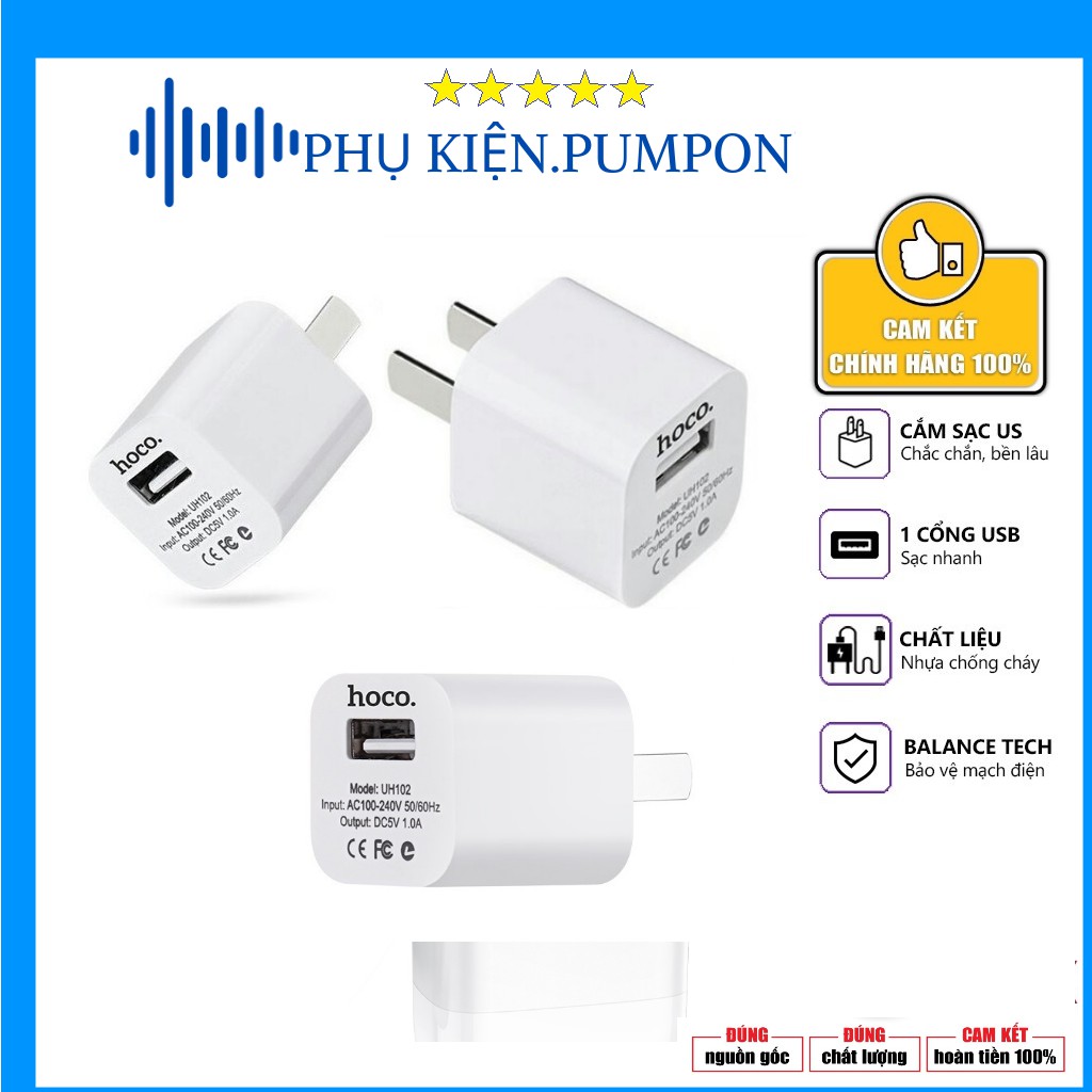 [Chính Hãng] Củ cáp sạc iPhone iPad Android HOCO UH102 Cao Cấp - Hỗ trợ sạc nhanh - Dòng 5V 1A