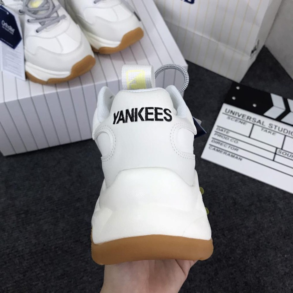 Giày sneaker mlb NY đen đế nâu, Giày thể thao nam nữ NY đen da bò tăng chiều cao 4cm full size | BigBuy360 - bigbuy360.vn