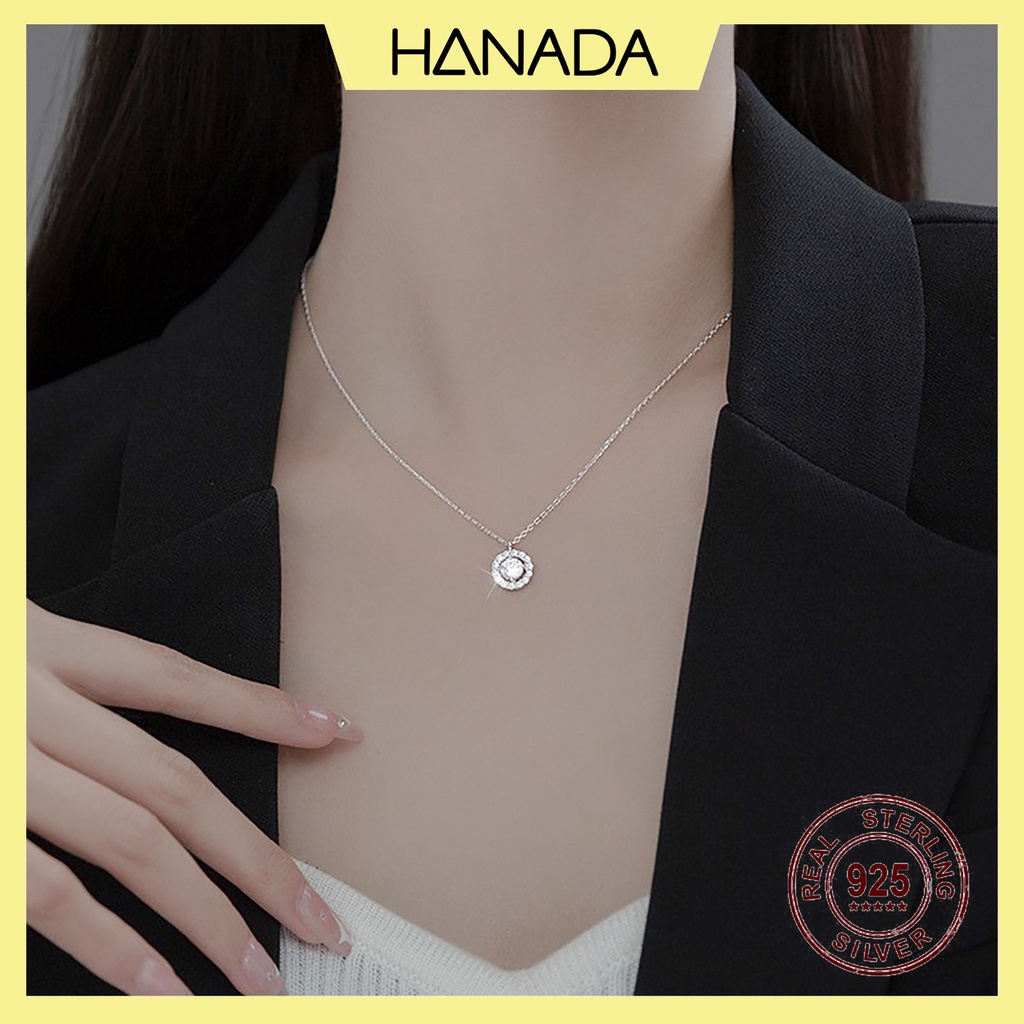 Dây Chuyền Bạc 925 Tròn Đá Chủ 5li Lấp Lánh Vòng Cổ Đính Đá Hanada 0603 G7