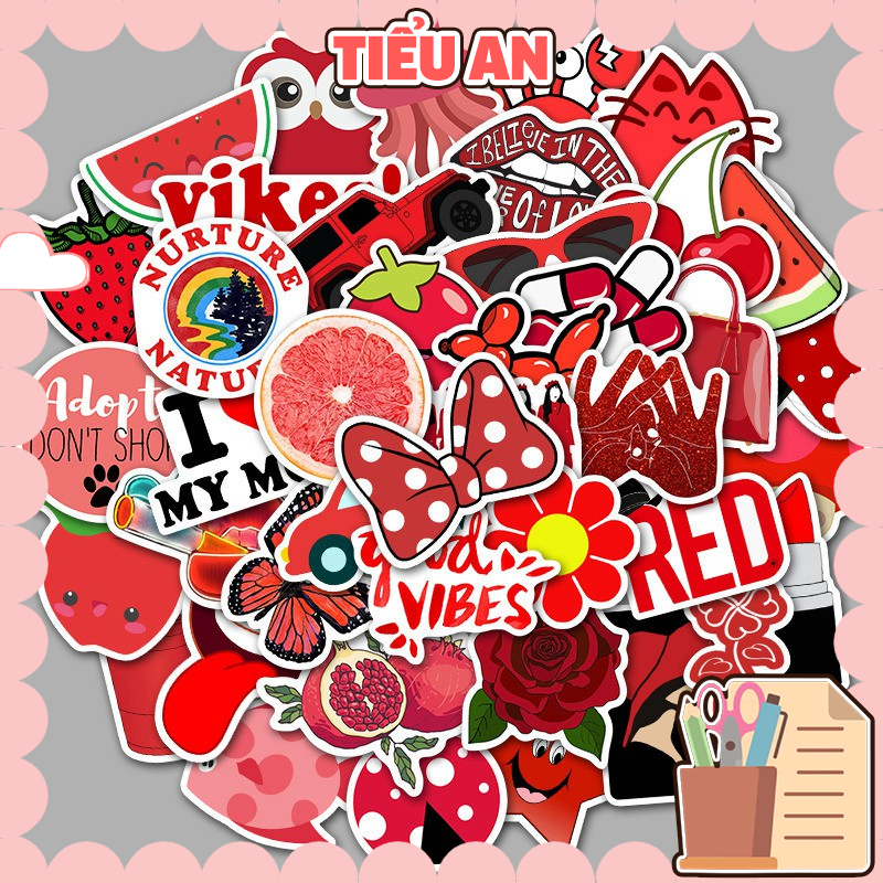 H131 - Sticker Hoạ tiết MÀU ĐỎ độc đáo - PVC/ Hình dán Chống nước