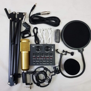 Combo bộ Mic Thu Âm, Hát Karaoke,Livestream online cực hay(Trọn Bộ Souncard V8,Bm900) kèm dây live ma2