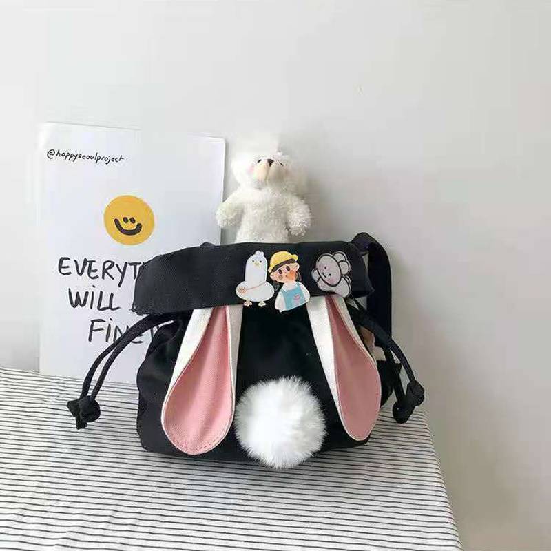 Cute Bucket Bag Student Canvas Bag Bunny Ears Shoulder Messenger Bag