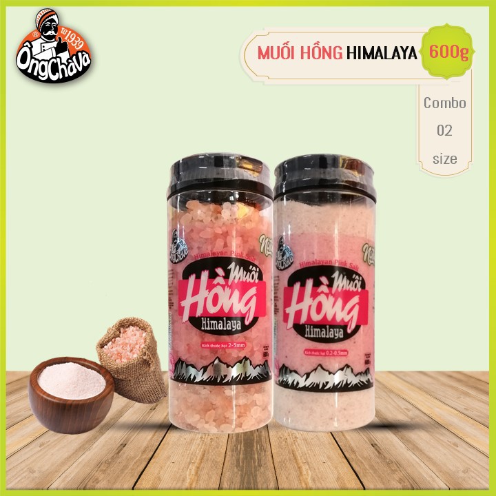 Combo : 1 Muối hồng Ông Chà Và Himalaya (2-5mm) + 1 Muối hồng Ông Chà Và Himalaya (0,2-0,5mm) - Hũ