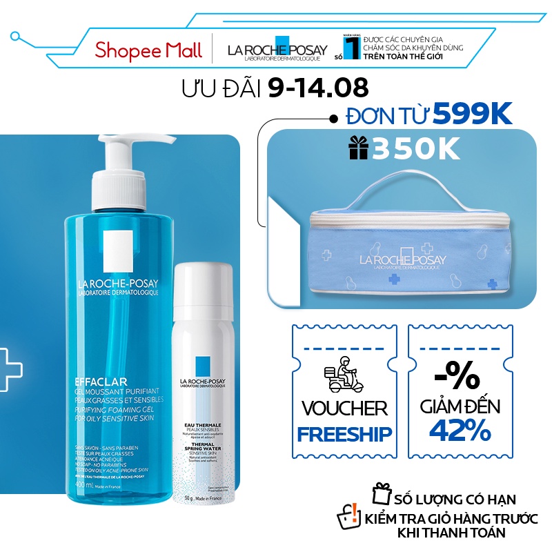 Bộ sản phẩm làm sạch và bảo vệ da dầu nhạy cảm La RochePosay Effaclar Gel