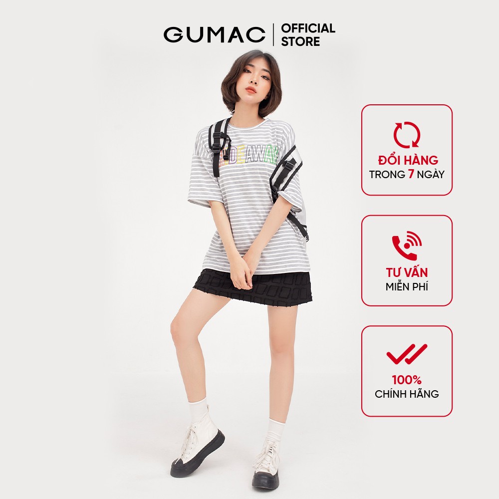 Áo thun nữ sọc ngang in chữ GUMAC phong cách unisex in chữ sành điệu ATB411