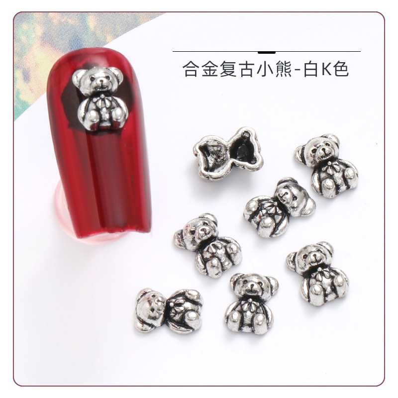 Phụ Kiện Trang Trí Móng Tay Nghệ Thuật Bằng Hợp Kim Hình Gấu Dễ Thương Phong Cách Retro Nhật Bản
