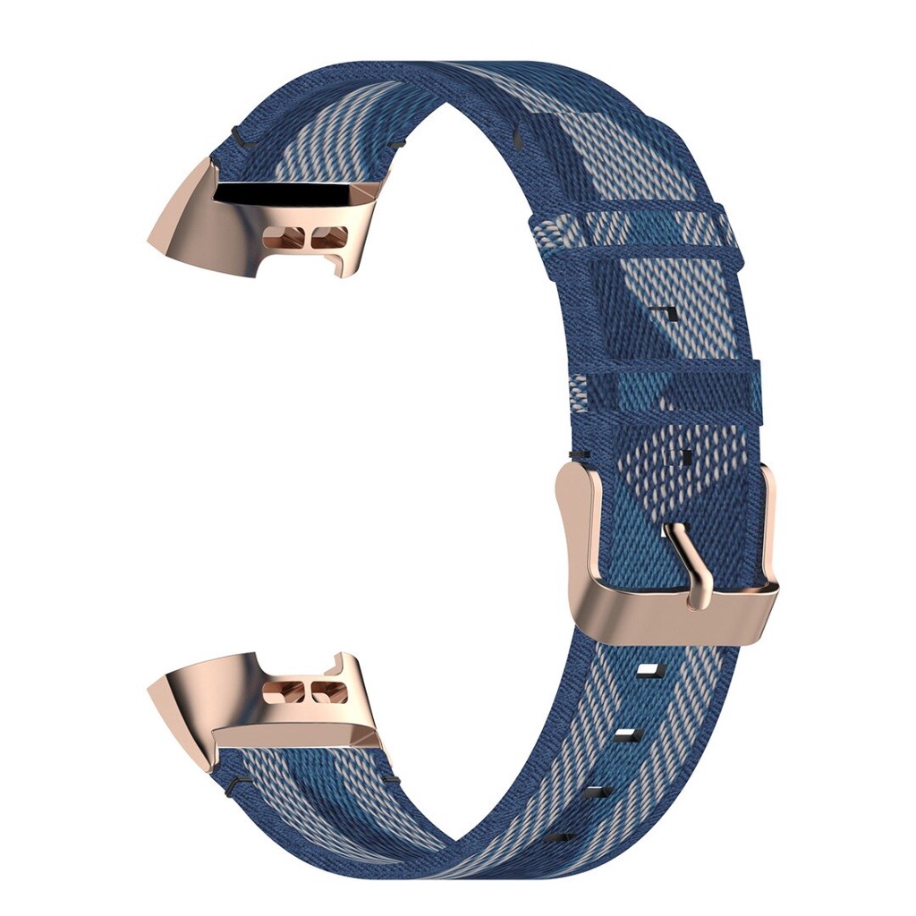 Dây Đeo Đồng Hồ Bằng Vải Denim Phối Đầu Thép Không Gỉ Thanh Lịch Thời Trang Cho Fitbit Charge 4/3/3 Se