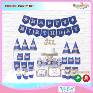 Set trang trí bàn tiệc ánh kim chủ đề hoàng tử