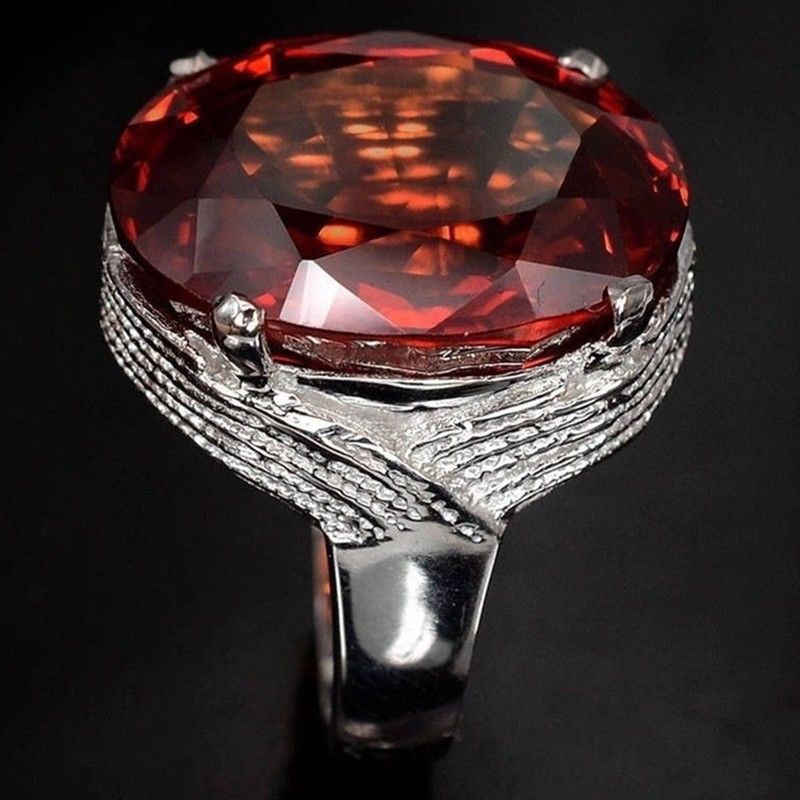 Nhẫn đồng đính đá ruby phong cách vintage