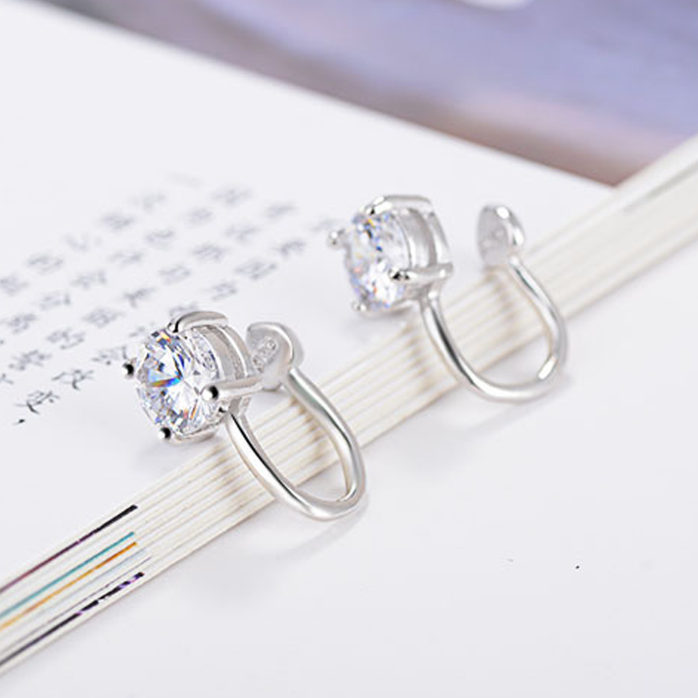 Khuyên kẹp vành tai đính đá zircon không cần xỏ lỗ kích thước 6/ 4mm