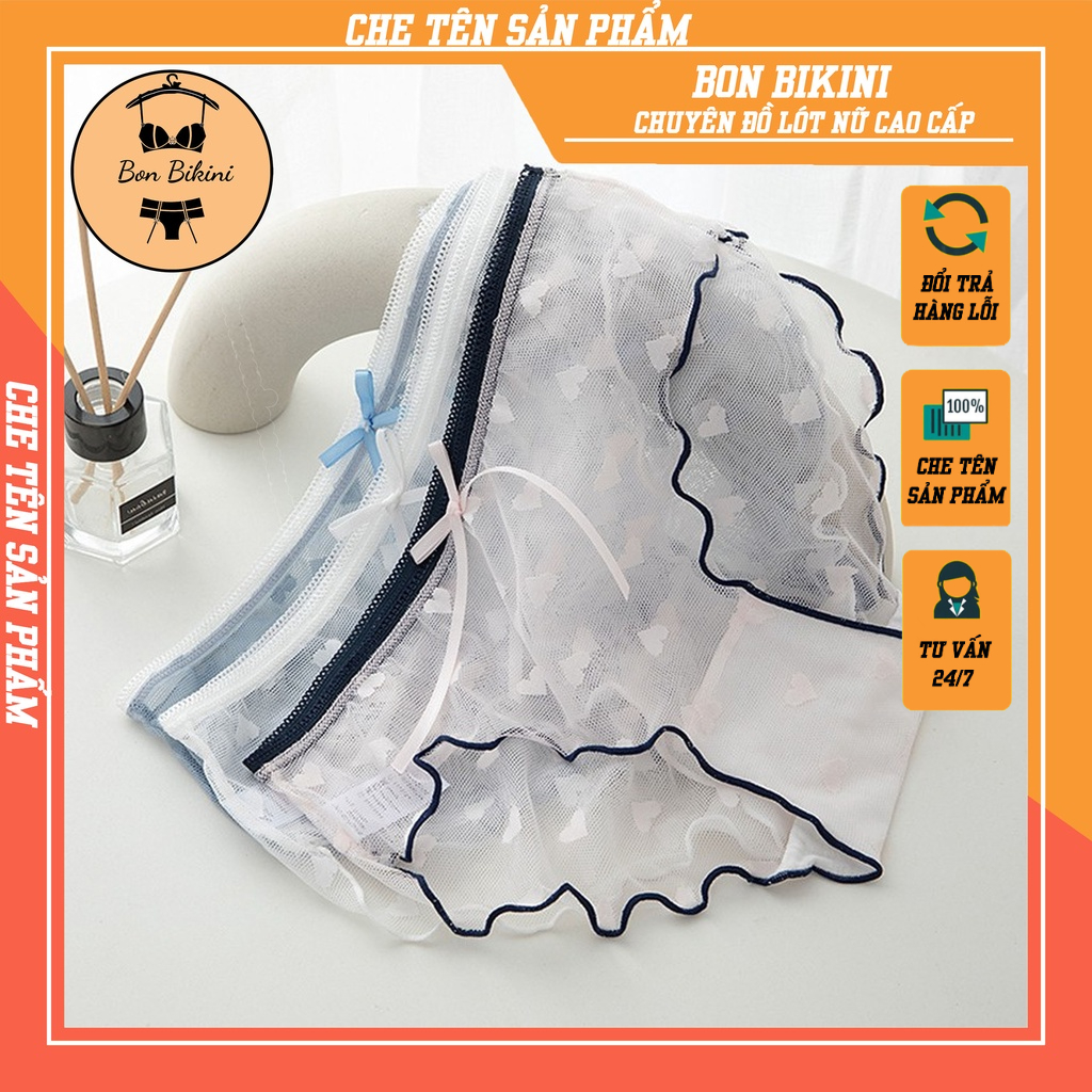 Quần lót nữ, quần lót ren sexy viền màu phối họa tiết trái tim gợi cảm quyến rũ 03