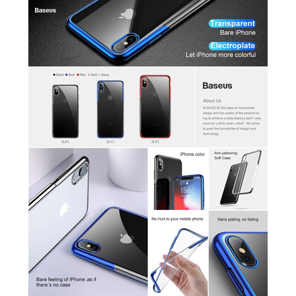 Ốp lưng Silicone dẻo trong suốt viền si màu Baseus Shining cho iPhone PRO MAX/XR/ XS Max